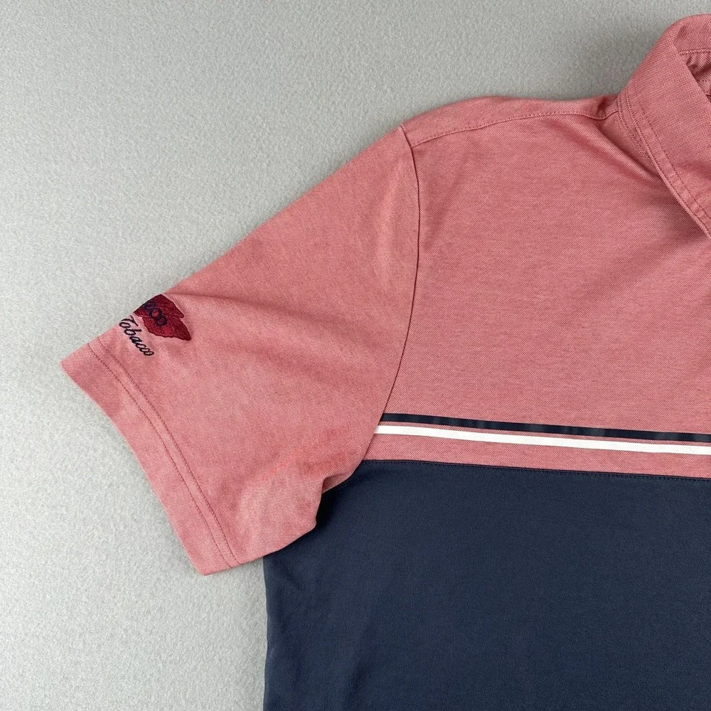Travis Mathew Golf Polo XL Pink White Blue Stripe Performance Shirt